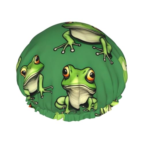 Lustige grüne Frösche wiederverwendbare Duschhaube für Frauen, doppelte wasserdichte Schichten, Badehut, Haarbehandlung Essentials von JKXUN