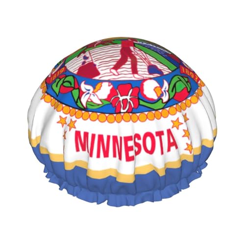 Minnesota State Flag Wiederverwendbare Duschhaube für Frauen, doppelte wasserdichte Schichten Badehut, Haarbehandlung Essentials von JKXUN