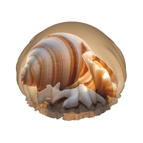 Muschellandschaft am Strand, wiederverwendbare Duschhaube für Frauen, doppelte wasserdichte Schichten, Badehut, Haarbehandlung Essentials von JKXUN