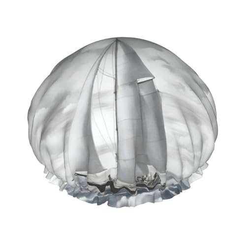 Ocean Sailing Wiederverwendbare Duschhaube für Frauen, doppelte wasserdichte Schichten, Badehut, Haarbehandlung Essentials von JKXUN