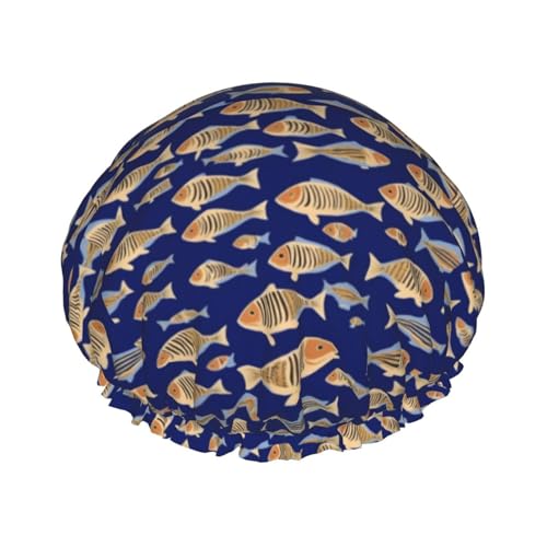 Ocean Unterwasserfisch Wiederverwendbare Duschhaube für Frauen, doppelte wasserdichte Schichten Badehut, Haarbehandlung Essentials von JKXUN
