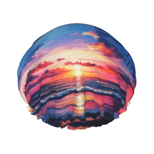Palm Tree Sunset Wiederverwendbare Duschhaube für Frauen, doppelte wasserdichte Schichten, Badehut, Haarbehandlung Essentials von JKXUN
