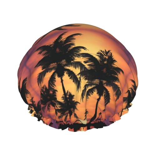 Palm Tree Wiederverwendbare Duschhaube für Frauen, doppelte wasserdichte Schichten, Badehut, Haarbehandlung Essentials von JKXUN
