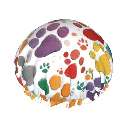 Paw Prints Art 1 wiederverwendbare Duschhaube für Frauen, doppelte wasserdichte Schichten, Badehut, Haarbehandlung Essentials von JKXUN