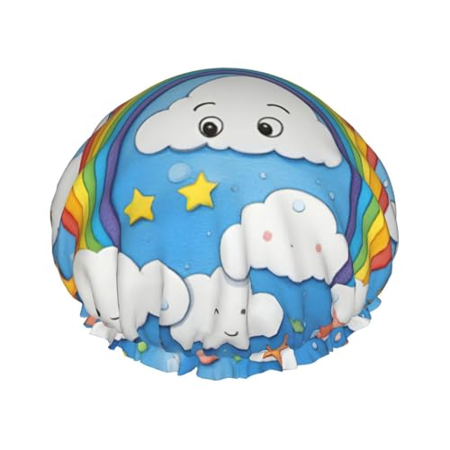 Rainbow Clouds Regentropfen, wiederverwendbare Duschhaube für Frauen, doppelte wasserdichte Schichten, Badehut, Haarbehandlung Essentials von JKXUN