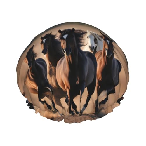 Running Horses Wiederverwendbare Duschhaube für Frauen, doppelte wasserdichte Schichten, Badehut, Haarbehandlung Essentials von JKXUN