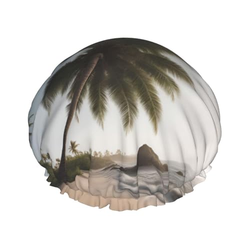 Sandstrand Palme wiederverwendbare Duschhaube für Frauen, doppelte wasserdichte Schichten Badehut, Haarbehandlung Essentials von JKXUN