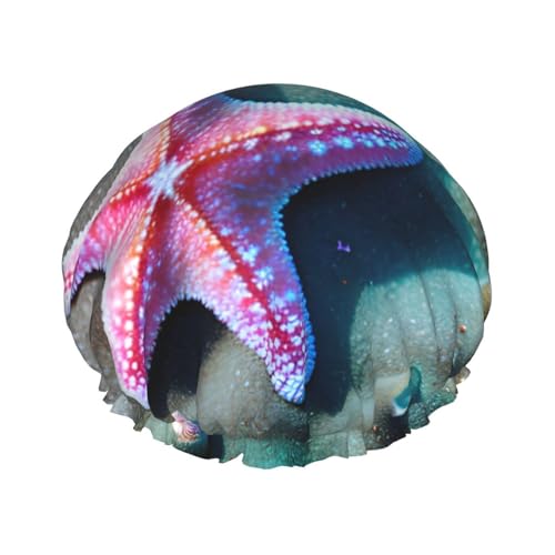 Seashells Seestern Wiederverwendbare Duschhaube für Frauen, doppelte wasserdichte Schichten Badehut, Haarbehandlung Essentials von JKXUN