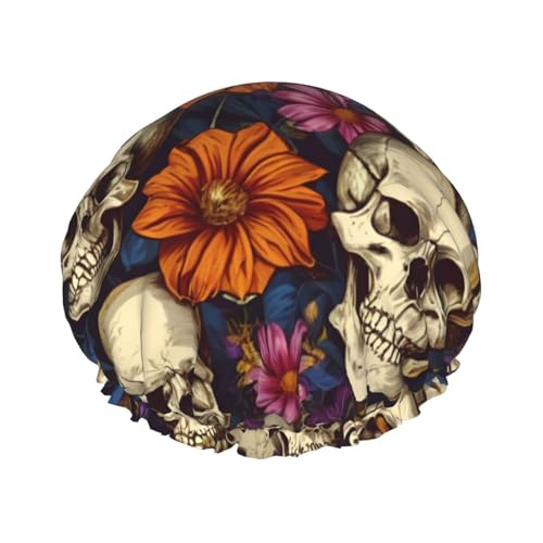 Skull Wiederverwendbare Duschhaube für Frauen, doppelte wasserdichte Schichten, Badehut, Haarbehandlung Essentials von JKXUN