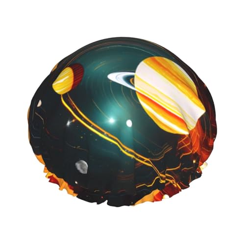 Sonnensystem Jupiter Saturn Wiederverwendbare Duschhaube für Frauen, doppelte wasserdichte Schichten Badehut, Haarbehandlung Essentials von JKXUN