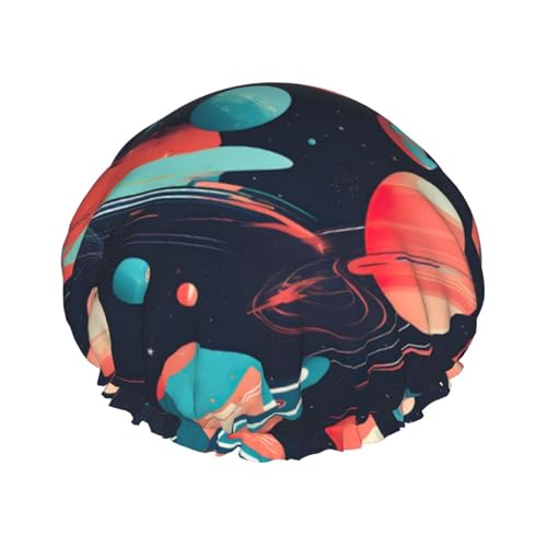 Space Planets Wiederverwendbare Duschhaube für Frauen, doppelte wasserdichte Schichten, Badehut, Haarbehandlung Essentials von JKXUN