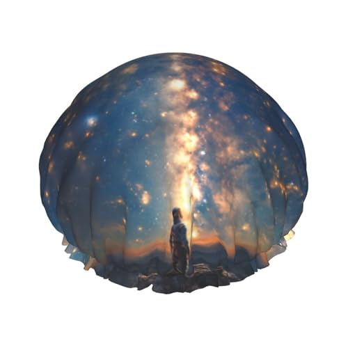 Starry Night Sky Deep Reusable Shower Cap for Women, Double Waterproof Layers Bath Hat, Hair Treatment Essentials von JKXUN