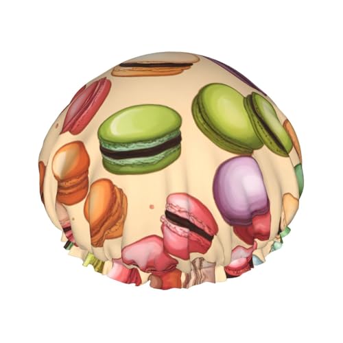 Wiederverwendbare Duschhaube für Frauen, Macaron Biscuit Flavored Double Waterproof Layers Bath Hat, Hair Treatment Essentials von JKXUN
