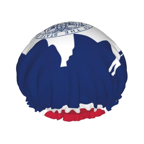 Wyoming State Flag Wiederverwendbare Duschhaube für Frauen, doppelte wasserdichte Schichten Badehut, Haarbehandlung Essentials von JKXUN