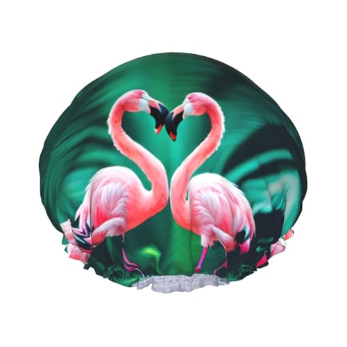 Zwei Flamingos wiederverwendbare Duschhaube für Frauen, doppelte wasserdichte Schichten, Badehut, Haarbehandlung Essentials von JKXUN