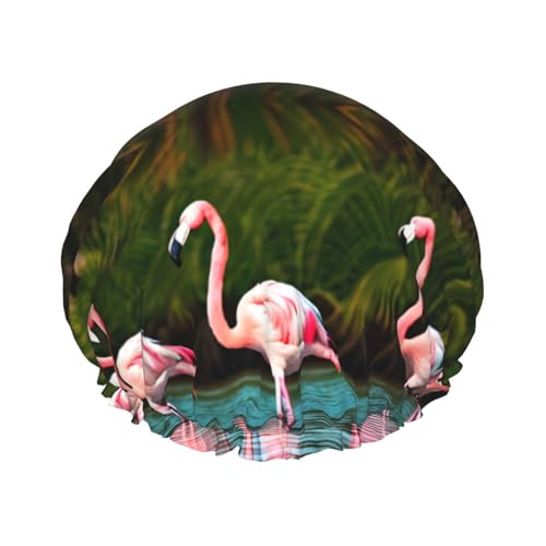 Zwei Flamingos wiederverwendbare Duschhaube für Frauen, doppelte wasserdichte Schichten, Badehut, Haarbehandlung Essentials von JKXUN