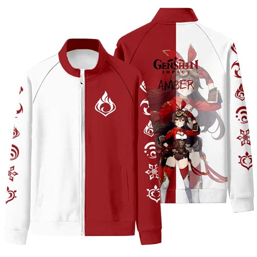 Game Genshin Impact Cosplay Diluc Klee HuTao Amber Aloy,Unisex 3D Printing Stehkragen Sweater Fire Element, bernsteinfarben, M von JKYP