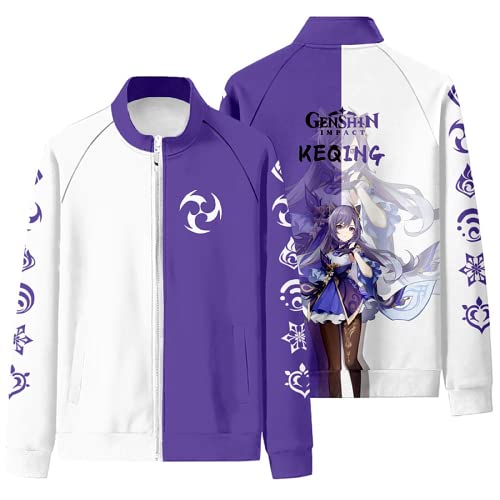 Game Genshin Impact Cosplay Keqing Lisa Fischl Stehkragen Pullover Thunder Element,Unisex 3D Printing Sweatshirt, Keqing, XL von JKYP