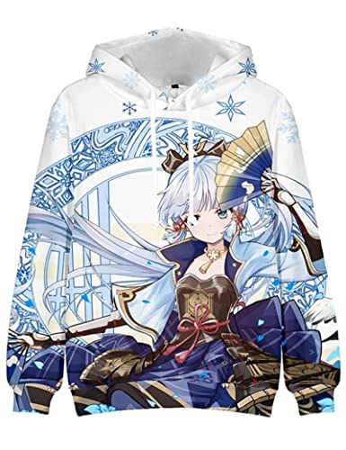 Game Genshin Impact Kamisato Ayaka Cosplay Hoodie, Unisex 3D Printing Casual Pullover für Kamisato Ayaka Fans, Kamisato Ayaka, 4X-Large von JKYP