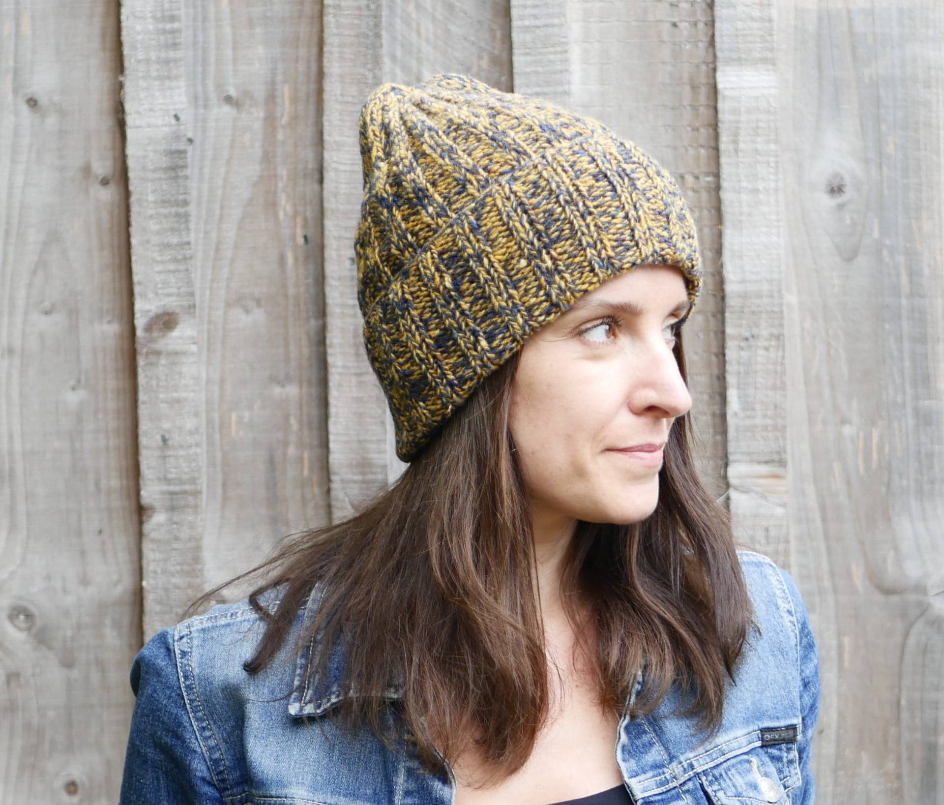 Handgestrickte Tweed Mütze Senf & Blaue Merino Wollmütze Handgestrickte Tweed Mütze Senf & Blaue Merino Wollmütze von JKnitting