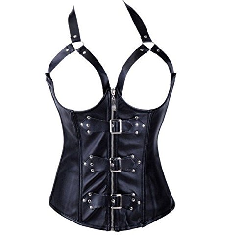 JL Corset Corsage Fetisch Busenfrei schwarz Kunstleder Korsage EUR(40-42) 2XL von JL Corset