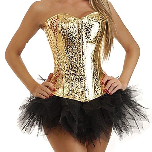 Corsage Korsett Gothic Kunstleder Shirt Bustier Korsage Kleid Mini Rock Tutu Tütü (EUR(32-34) S, Gold) von JL Corset