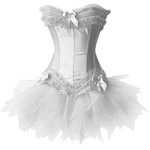 JL Corset Burlesque Corsage Korsett mit Tutu-Rock aus Tüll (EUR(36-38) L, Weiß) von JL Corset