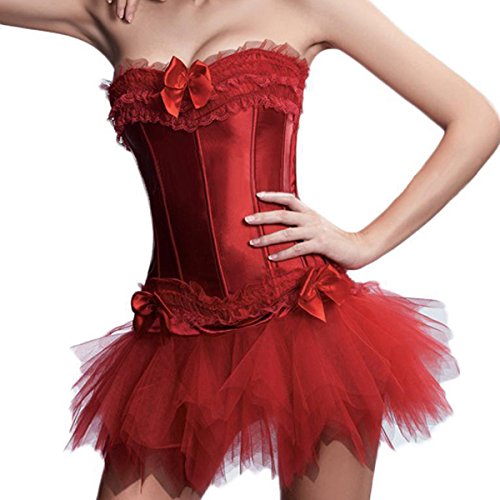 JL Corset Burlesque Corsage Korsett mit Tutu-Rock aus Tüll (EUR(36-38) L, Rot) von JL Corset