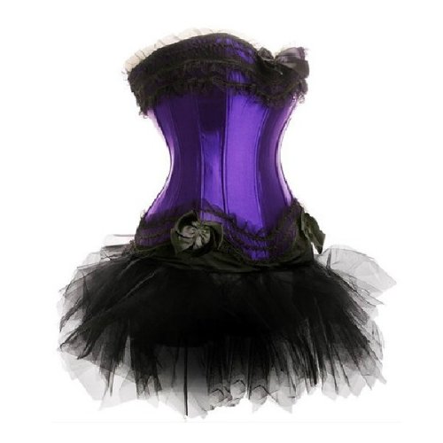 JL Corset Burlesque Corsage Korsett mit Tutu-Rock aus Tüll (EUR(40-42) 2XL, Lila) von JL Corset