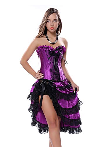 JL Corset Burlesque Corsage Kostüm Korsage SCHWARZ/LILA mit Tüllrock EUR(34-36) M von JL Corset