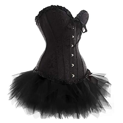 JL Corset Burlesque Corsage Party mit tüllrock Mini Tutu (EUR(48-50) 6XL, Schwarz) von JL Corset