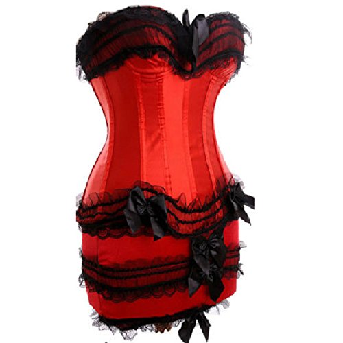 JL Corset Burlesque Corsage mit rock Damen Partykleid Kostüm (EUR(46-48) 5XL,Rot) von JL Corset