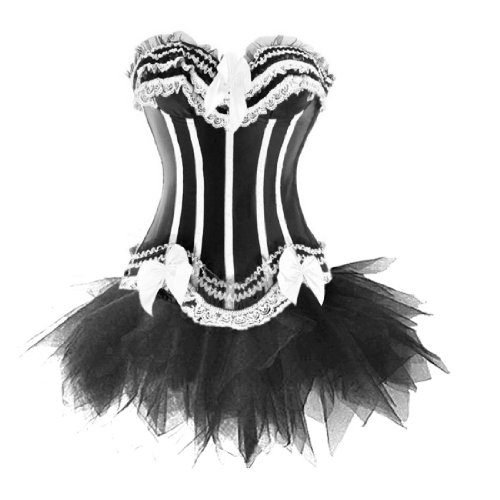 JL Corset Corsage Kleid Mini Rock Petticoat Tutu Weiß Schwarz Streifen Korsett EUR(34-36) M von JL Corset