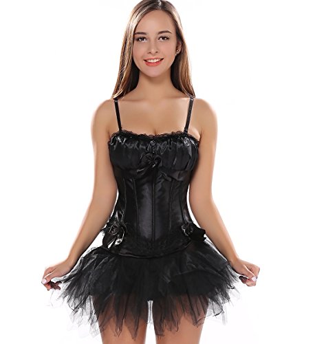 JL Corset Corsage Strapse Korsett Karneval mit Tutu-Rock aus Tüll (EUR(32-34) S, SCHWARZ) von JL Corset