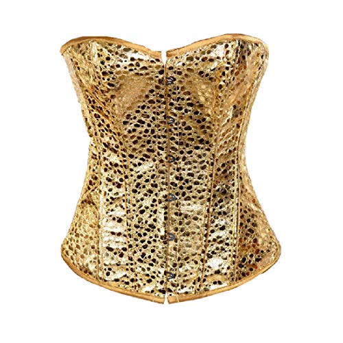 JL Corset Corsage in Kunstleder Korsett Clubwear Damen Korsagen (EUR(34-36) M, Gold) von JL Corset