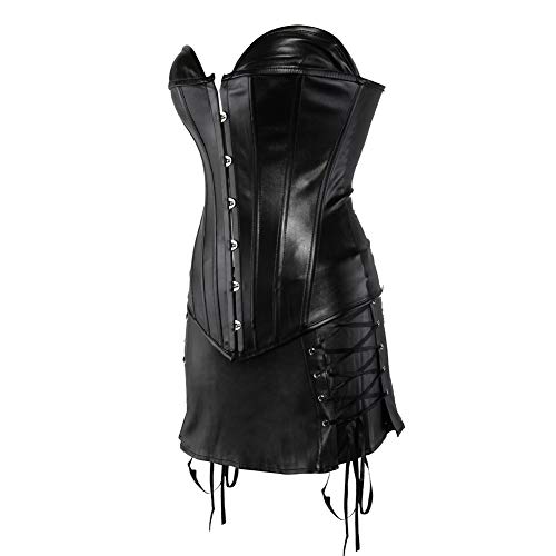 JL Corset Schwarz Kunstleder Vollbrust Corsage Korsett Mini-Rock 6XL von JL Corset