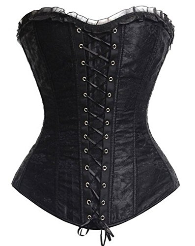 JL Corset Spitze Overlay Corsage inkl. String Vollbrust Korsett Mieder Korsage (EUR(38-40) XL, Schwarz) von JL Corset