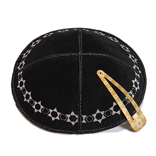 JL Kippha's 16 cm jüdischen Leder Schwarz Kipa Kippah Yarmulke Synagoge Davidsstern Entwurf von JL Kippha's