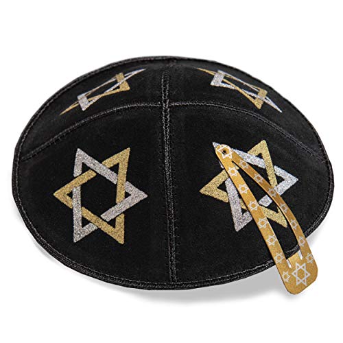 JL Kippha's 16 cm Jüdische Leder schwarz Kipa Kippa Synagoge Davidstern Design von JL Kippha's