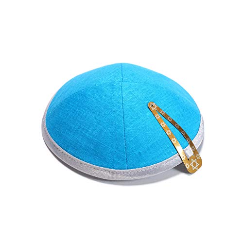 JL Kippha's EBeinante Leinen Turquoise Kippah Yarmulke jüdischen Yamaka Kippa Israel Cap Judaica mit Clip von JL Kippha's