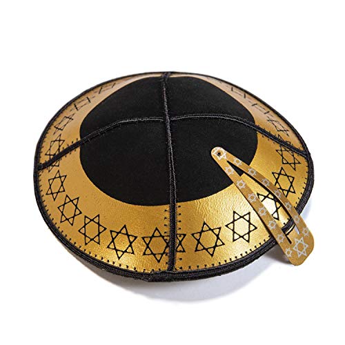 JL Kippha's Erwachsene jüdischen Leder-Schwarz-Gold Davidstern Kipa Kippah Kipa Kopf Cap Synagoge von JL Kippha's