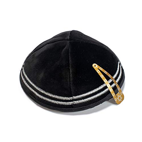 JL Kippha's Schwarz Farbe Samt Kippah mit silbernen Linien Yarmulke jüdischen Yamaka Kippa Israel Cap Judaica von JL Kippha's