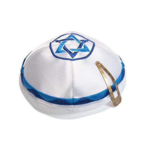 JL Kippha's White Satin Davidstern und Blaue Farbe Kippah Yarmulke jüdischen Yamaka Kippa Israel Cap Judaica von JL Kippha's