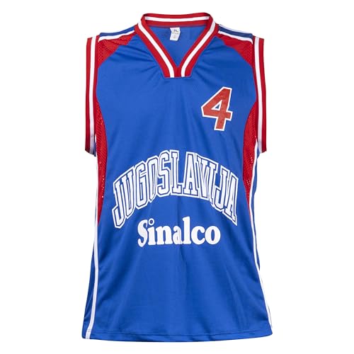 Champ Dejan Bodiroga 4 Jugoslawien Basketball Blaues Trikot ärmellos Sport Retro XL von JL Sport