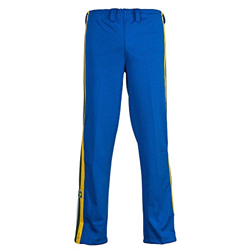 JL Sport Authentische Brasilianische Capoeira Kampfsport Unisex Hosen (Blau Mit Brasilien Nationalfarben Entlang Der Vertikalen Bein Streifen) - XL von JL Sport