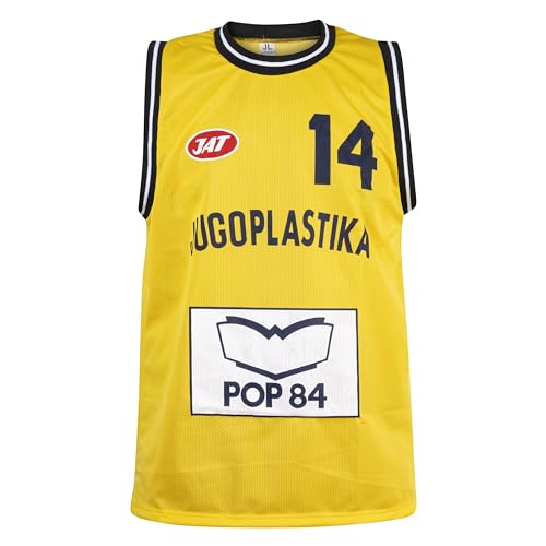 JL Sport Pop 84 Kultiger kroatischer Dino Radja Jugoplastika 14 Gelbes Trikot Basketball Retro XXL von JL Sport