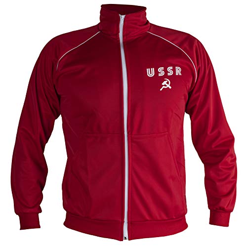 JL Sport Sowjetunion CCCP UdSSR Jacke Retro Fußball Trainingsanzug Reißverschluss Jacke Herren Top, rot, S von JL Sport