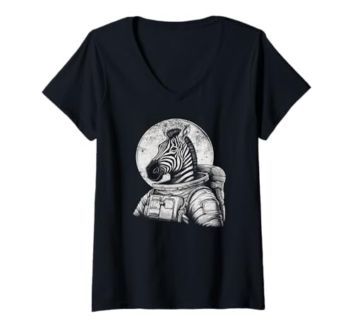 Damen Zebra Astronaut Raumanzug Helm Mond T-Shirt mit V-Ausschnitt Damen Zebra Astronaut Raumanzug Helm Mond T-Shirt mit V-Ausschnitt von JL - Zebra