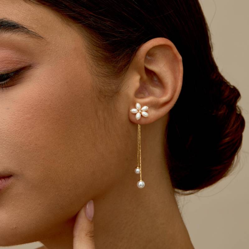 Süßwasser Perle Ohrringe, Zierliche Blumen Daisy Perlen Armband, Braut Hochzeit Schmuck Set von JLCreationJewelry