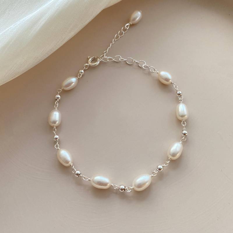 Zierliche Süßwasser Perle Armband, Echte Perlen Armband, Silber Braut Armband, Minimalist Armband, Brautjungfer Geschenk, Hochzeit Schmuck Set von JLCreationJewelry